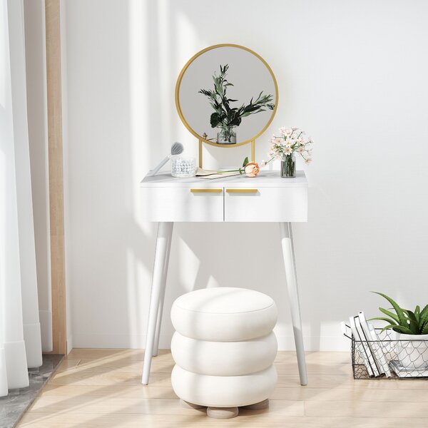 HOMCOM Dressing Table with Round Mirror - White