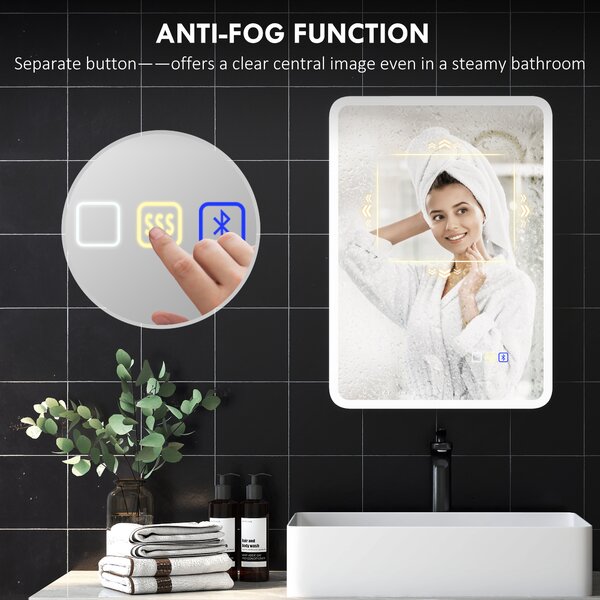 HOMCOM 50 x 70 cm Backlit Illuminated Bathroom Mirror with LED Lights and Bluetooth - Silver Tone