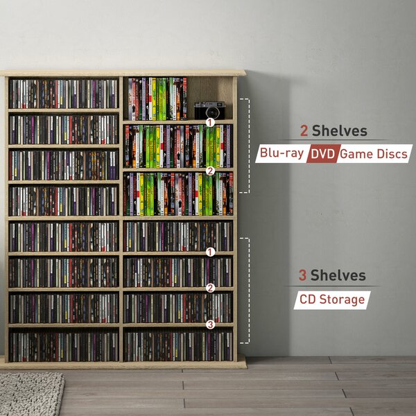 HOMCOM 16-Compartment Media Shelf - Nature Wood Finish