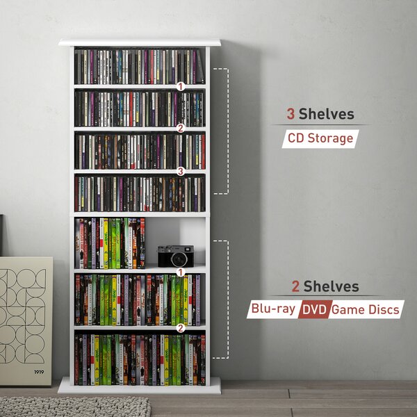 HOMCOM 360 CD/185 DVD/185 Blu-ray Storage Unit - White