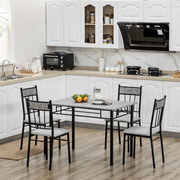 HOMCOM 5 Pieces Dining Room Sets, Modern Dining Table and Chairs Set 4 w/ Marble Effect Tabletop, Padded Kitchen Chairs, Light Grey Aosom UK