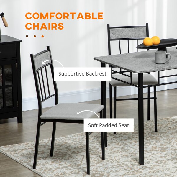 HOMCOM 5 Pieces Dining Room Sets, Modern Dining Table and Chairs Set 4 w/ Marble Effect Tabletop, Padded Kitchen Chairs, Light Grey Aosom UK