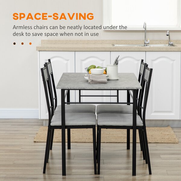 HOMCOM 5 Pieces Dining Room Sets, Modern Dining Table and Chairs Set 4 w/ Marble Effect Tabletop, Padded Kitchen Chairs, Light Grey Aosom UK