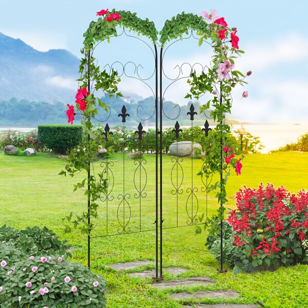Outsunny Decorative Trellis Set: Elegant Scroll Design, Climbing Plant Support, Jet Black Aosom UK