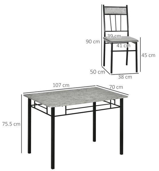HOMCOM 5 Pieces Dining Room Sets, Modern Dining Table and Chairs Set 4 w/ Marble Effect Tabletop, Padded Kitchen Chairs, Light Grey Aosom UK