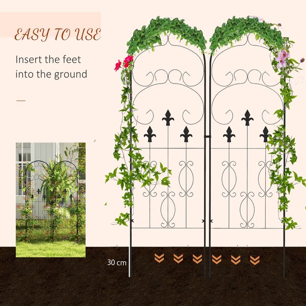 Outsunny Decorative Trellis Set: Elegant Scroll Design, Climbing Plant Support, Jet Black Aosom UK