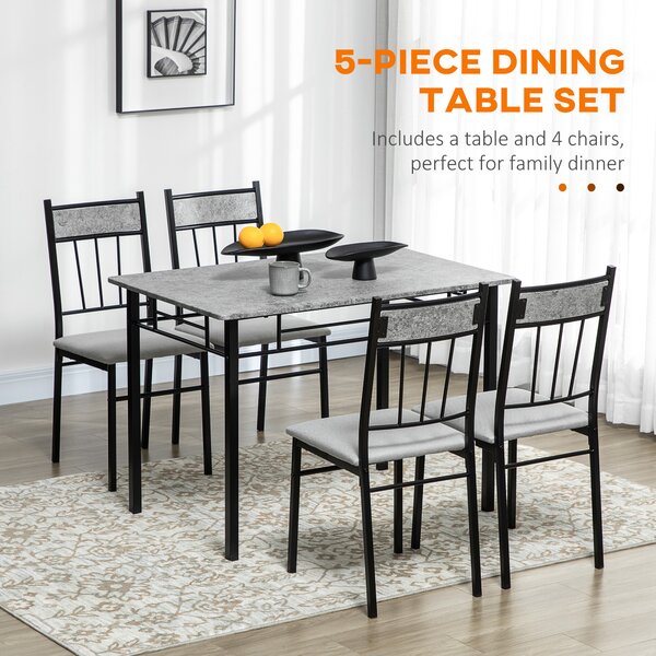 HOMCOM 5 Pieces Dining Room Sets, Modern Dining Table and Chairs Set 4 w/ Marble Effect Tabletop, Padded Kitchen Chairs, Light Grey Aosom UK