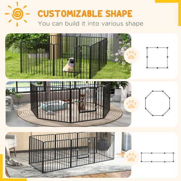 PawHut 8 Panels Heavy Duty Dog Pen, 80cm Height Pet Playpen for Indoor Outdoor, Small and Medium Dogs