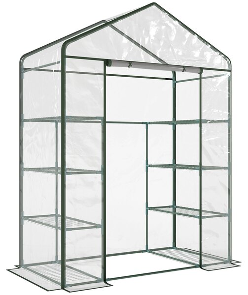 Outsunny 4 Tiers 8 Shelves Metal Frame Walk in Portable Greenhouse Transparent 143 L x 73W x 195H cm