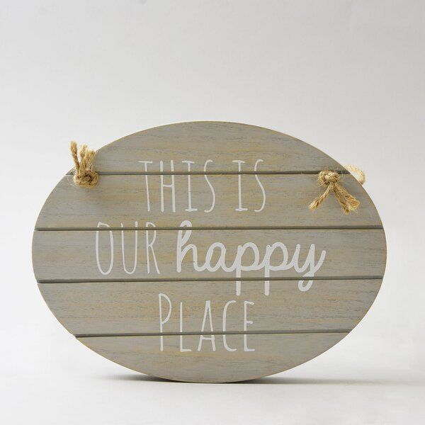 Grey Happy Place Hanging Plaque