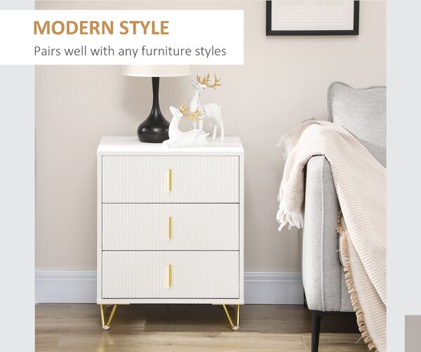 HOMCOM Elegant Chest of Three Drawers - White/Gold-Tone Aosom UK