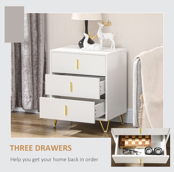 HOMCOM Elegant Chest of Three Drawers - White/Gold-Tone Aosom UK