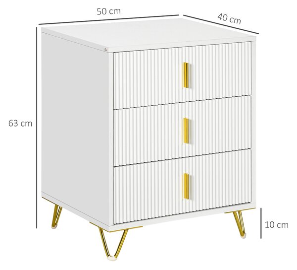 HOMCOM Elegant Chest of Three Drawers - White/Gold-Tone Aosom UK