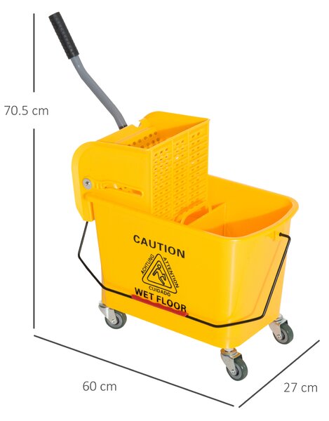 HOMCOM Mop Bucket With Wringer Como Mini Press 20L w/ caster wheels