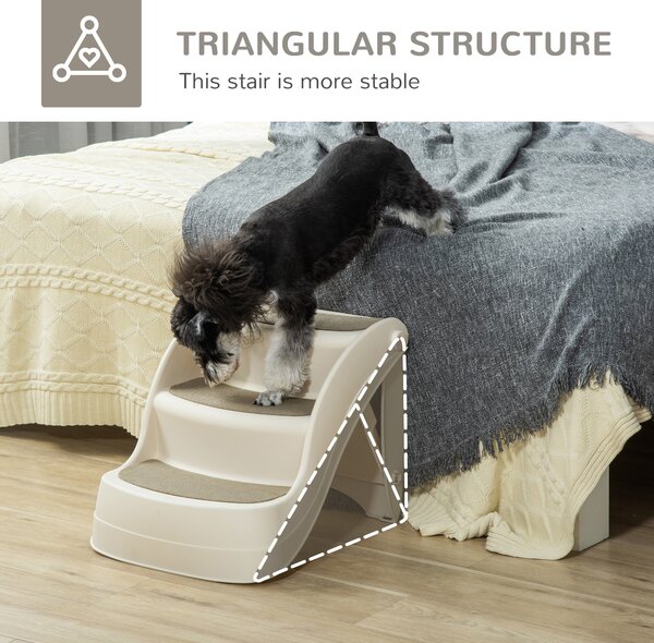 PawHut Foldable Pet Stairs Portable Dog Steps 3-Step Design with Non-slip Mats for High Beds, Sofas, 49 x 38 x 38 cm, Cream Aosom UK