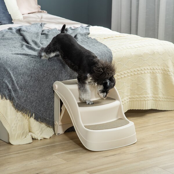 PawHut Foldable Pet Stairs Portable Dog Steps 3-Step Design with Non-slip Mats for High Beds, Sofas, 49 x 38 x 38 cm, Cream Aosom UK