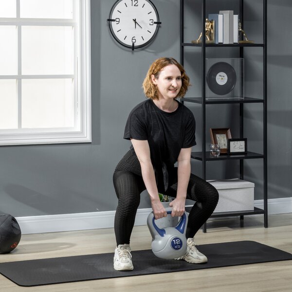 SPORTNOW Kettlebell, 12kg Kettle Bells with Handle for Home Gym Weight Lifting and Strength Training, Dark Blue and Grey