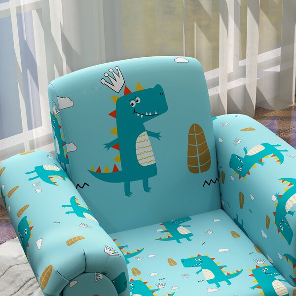 AIYAPLAY 2 Piece Kids Sofa Set with Dinosaur Design, Wooden Frame, for 1.5-3 Years Old, Blue Aosom UK