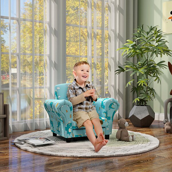 AIYAPLAY 2 Piece Kids Sofa Set with Dinosaur Design, Wooden Frame, for 1.5-3 Years Old, Blue Aosom UK