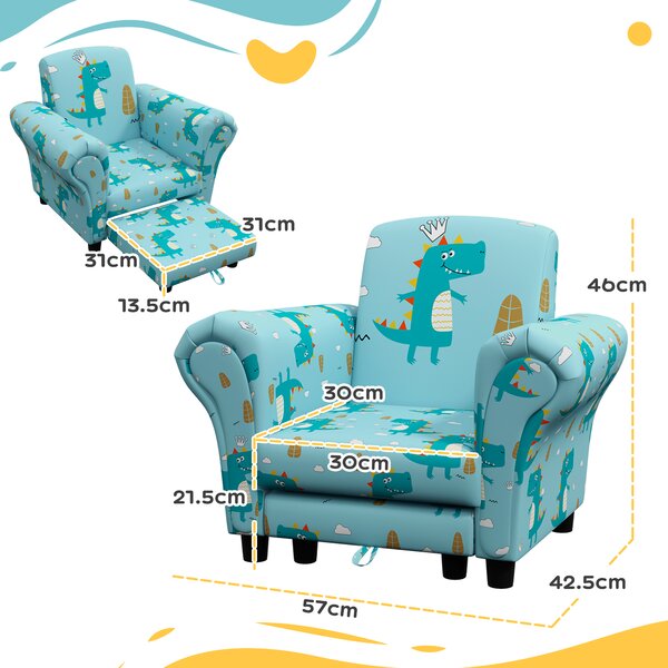 AIYAPLAY 2 Piece Kids Sofa Set with Dinosaur Design, Wooden Frame, for 1.5-3 Years Old, Blue Aosom UK