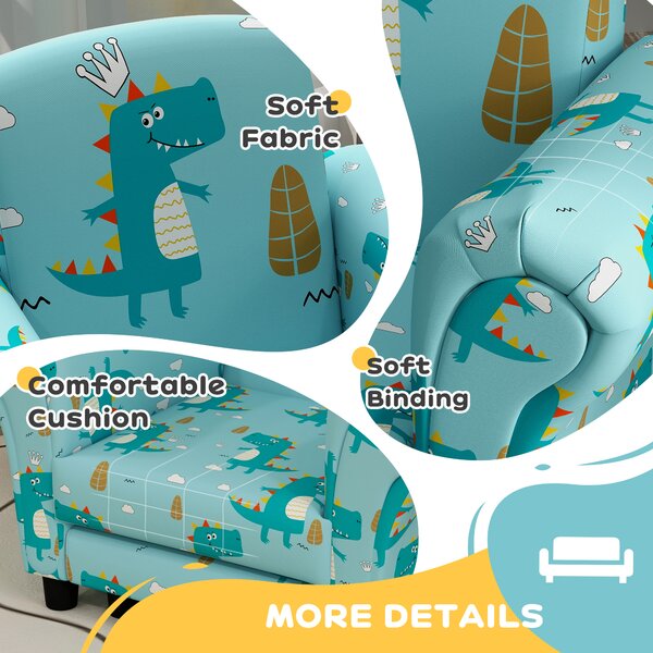 AIYAPLAY 2 Piece Kids Sofa Set with Dinosaur Design, Wooden Frame, for 1.5-3 Years Old, Blue Aosom UK