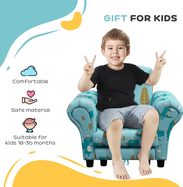 AIYAPLAY 2 Piece Kids Sofa Set with Dinosaur Design, Wooden Frame, for 1.5-3 Years Old, Blue Aosom UK