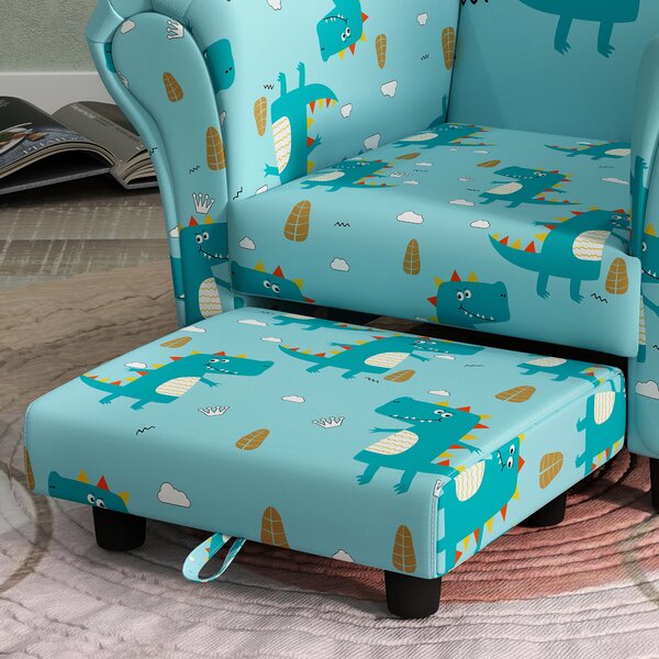 AIYAPLAY 2 Piece Kids Sofa Set with Dinosaur Design, Wooden Frame, for 1.5-3 Years Old, Blue Aosom UK