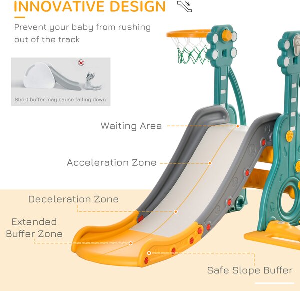 HOMCOM 3-IN-1 Kids Swing and Slide Set with Basketball Hoop Slide Swing Adjustable Seat Height Toddler Playground Activity Center Indoor and Outdoor