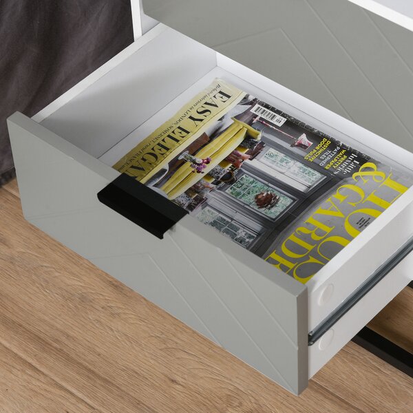 HOMCOM Bedside Cabinet, 2 Drawer Storage Unit with Unique Shape & Metal Base, Nightstand for Bedroom, Living Room, Study Room, Dorm Aosom UK