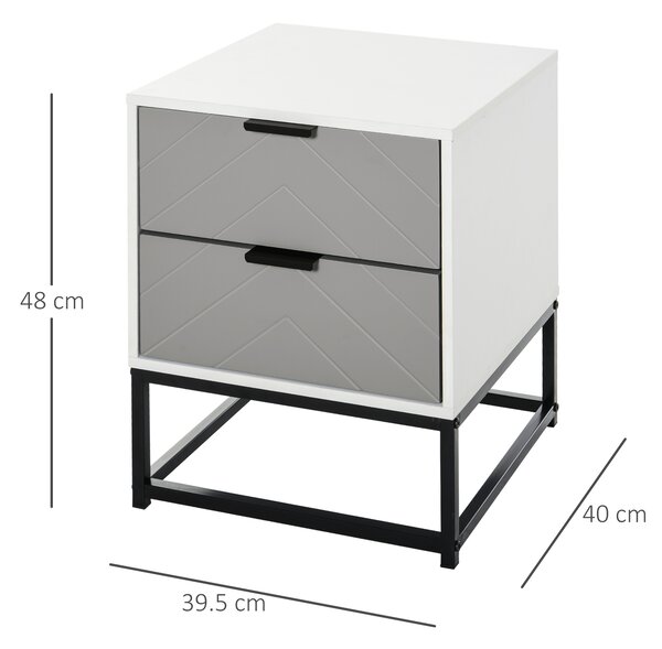 HOMCOM Bedside Cabinet, 2 Drawer Storage Unit with Unique Shape & Metal Base, Nightstand for Bedroom, Living Room, Study Room, Dorm Aosom UK