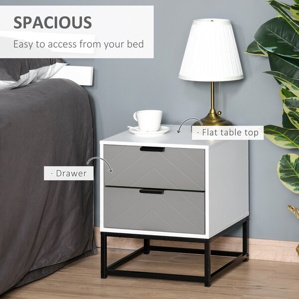 HOMCOM Bedside Cabinet, 2 Drawer Storage Unit with Unique Shape & Metal Base, Nightstand for Bedroom, Living Room, Study Room, Dorm Aosom UK