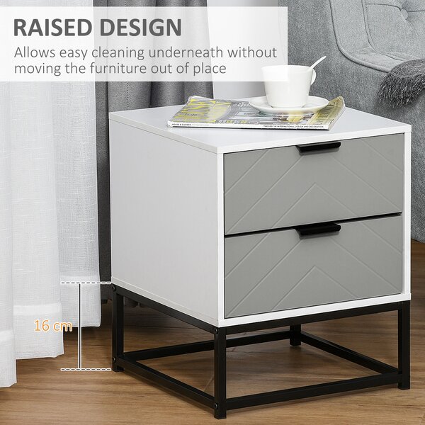HOMCOM Bedside Cabinet, 2 Drawer Storage Unit with Unique Shape & Metal Base, Nightstand for Bedroom, Living Room, Study Room, Dorm Aosom UK