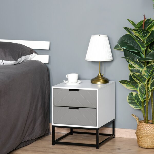 HOMCOM Bedside Cabinet, 2 Drawer Storage Unit with Unique Shape & Metal Base, Nightstand for Bedroom, Living Room, Study Room, Dorm Aosom UK