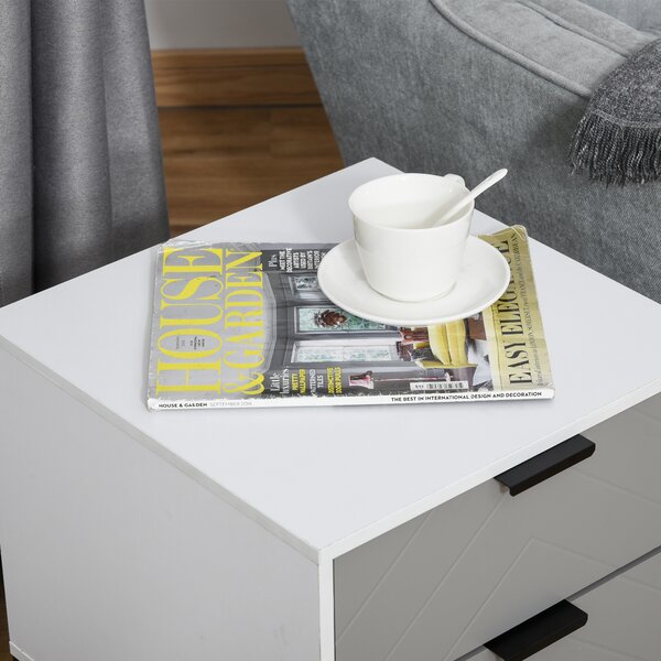 HOMCOM Bedside Cabinet, 2 Drawer Storage Unit with Unique Shape & Metal Base, Nightstand for Bedroom, Living Room, Study Room, Dorm Aosom UK