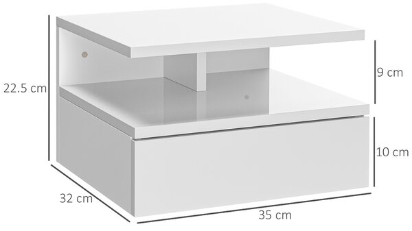 HOMCOM Set of Two Floating High Gloss Bedside Tables - White Aosom UK