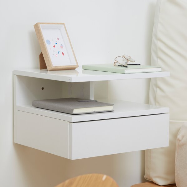 HOMCOM Set of Two Floating High Gloss Bedside Tables - White Aosom UK