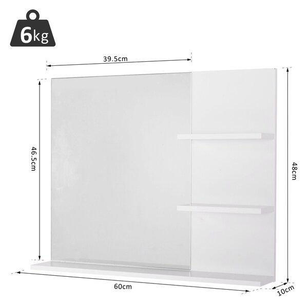 Kleankin Wall-Mounted Vanity Mirror: 3-Tier Shelving Unit for Bathroom Storage & Organisation, White Aosom UK