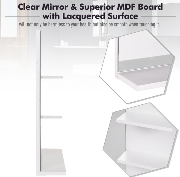Kleankin Wall-Mounted Vanity Mirror: 3-Tier Shelving Unit for Bathroom Storage & Organisation, White Aosom UK