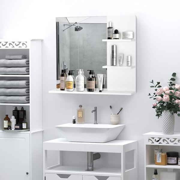 Kleankin Wall-Mounted Vanity Mirror: 3-Tier Shelving Unit for Bathroom Storage & Organisation, White Aosom UK
