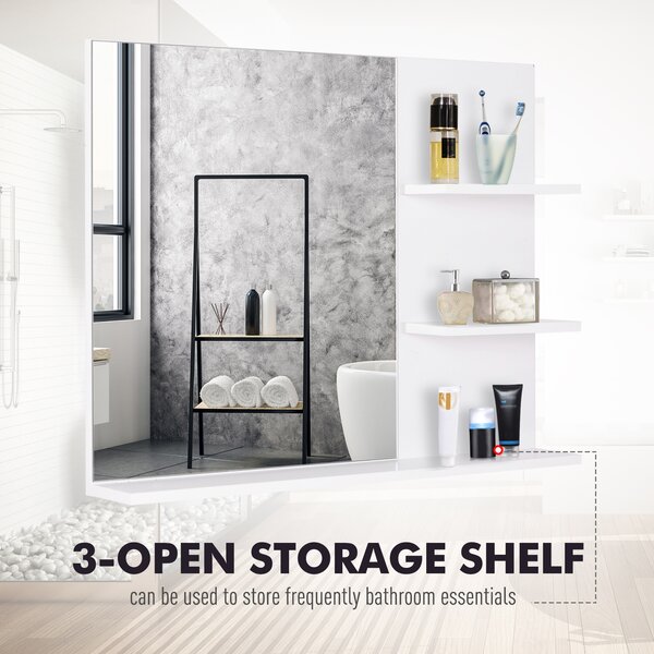 Kleankin Wall-Mounted Vanity Mirror: 3-Tier Shelving Unit for Bathroom Storage & Organisation, White Aosom UK
