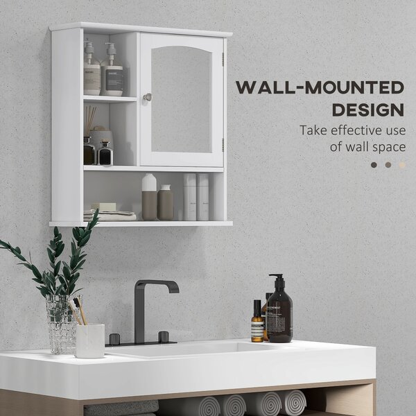 Kleankin Wall Mounted Bathroom Cabinet with Mirror, Adjustable Shelf Storage Organiser for Bathroom, Kitchen, Bedroom, White Aosom UK