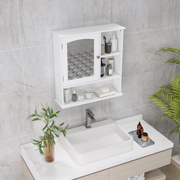 Kleankin Wall Mounted Bathroom Cabinet with Mirror, Adjustable Shelf Storage Organiser for Bathroom, Kitchen, Bedroom, White Aosom UK