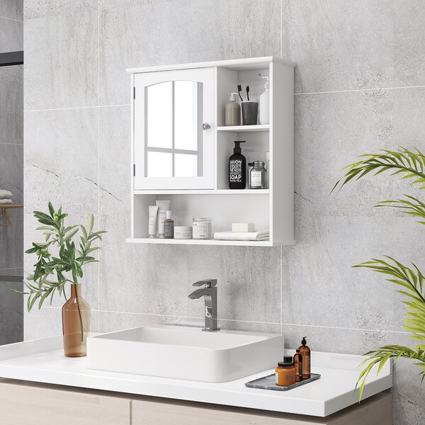 Kleankin Wall Mounted Bathroom Cabinet with Mirror, Adjustable Shelf Storage Organiser for Bathroom, Kitchen, Bedroom, White Aosom UK