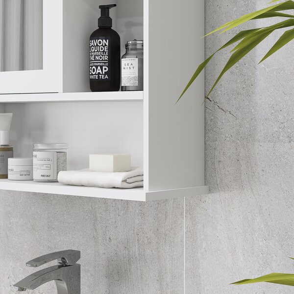 Kleankin Wall Mounted Bathroom Cabinet with Mirror, Adjustable Shelf Storage Organiser for Bathroom, Kitchen, Bedroom, White Aosom UK