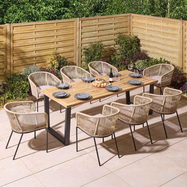 Aurum Large Wooden Garden 8 Seater Dining Set in Natural and Black