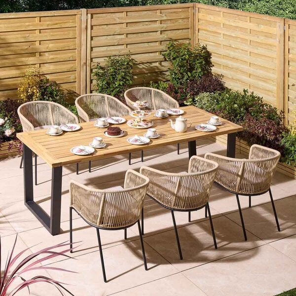 Aurum Large Wooden Garden 6 Seater Dining Set in Natural and Black