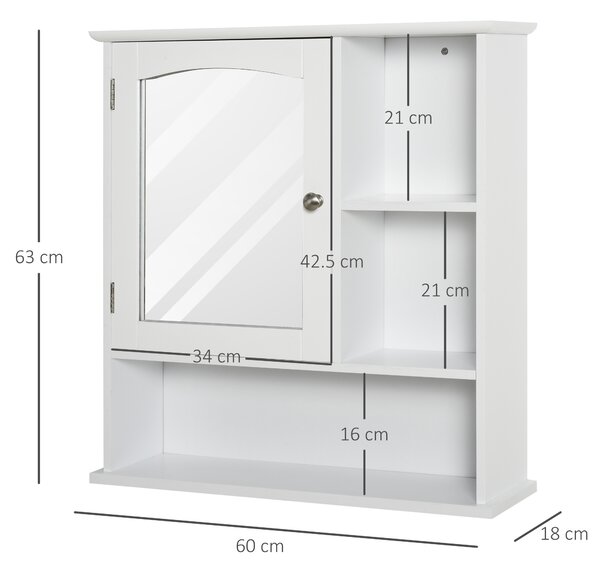 Kleankin Wall Mounted Bathroom Cabinet with Mirror, Adjustable Shelf Storage Organiser for Bathroom, Kitchen, Bedroom, White Aosom UK
