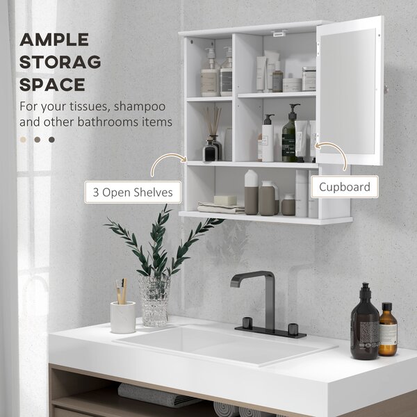 Kleankin Wall Mounted Bathroom Cabinet with Mirror, Adjustable Shelf Storage Organiser for Bathroom, Kitchen, Bedroom, White Aosom UK