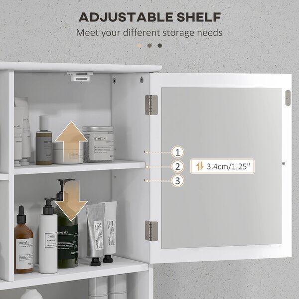Kleankin Wall Mounted Bathroom Cabinet with Mirror, Adjustable Shelf Storage Organiser for Bathroom, Kitchen, Bedroom, White Aosom UK