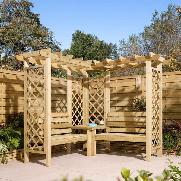 Oxer Wooden Garden Corner Arbour in Natural Timber